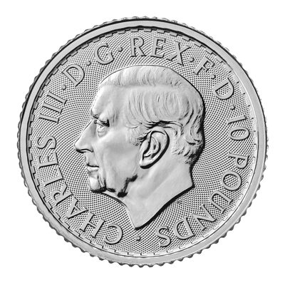 A picture of a 1/10th oz. Platinum Britannia King Charles Effigy Coin (2023)
